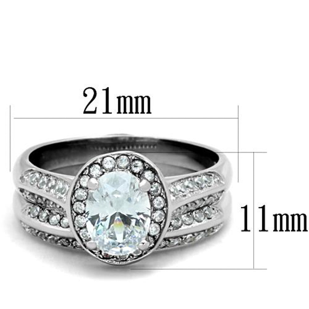 ARTK1W163 Stainless Steel 316 2.65 Ct Oval Cut Cubic Zirconia Halo Wedding Ring Set Sz 5-10